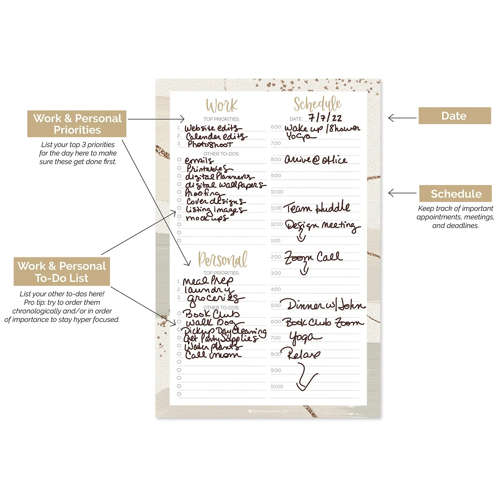 Planning Pad, 6" x 9", Timed Work & Personal To-Do List, Brushed Beige - Image 4