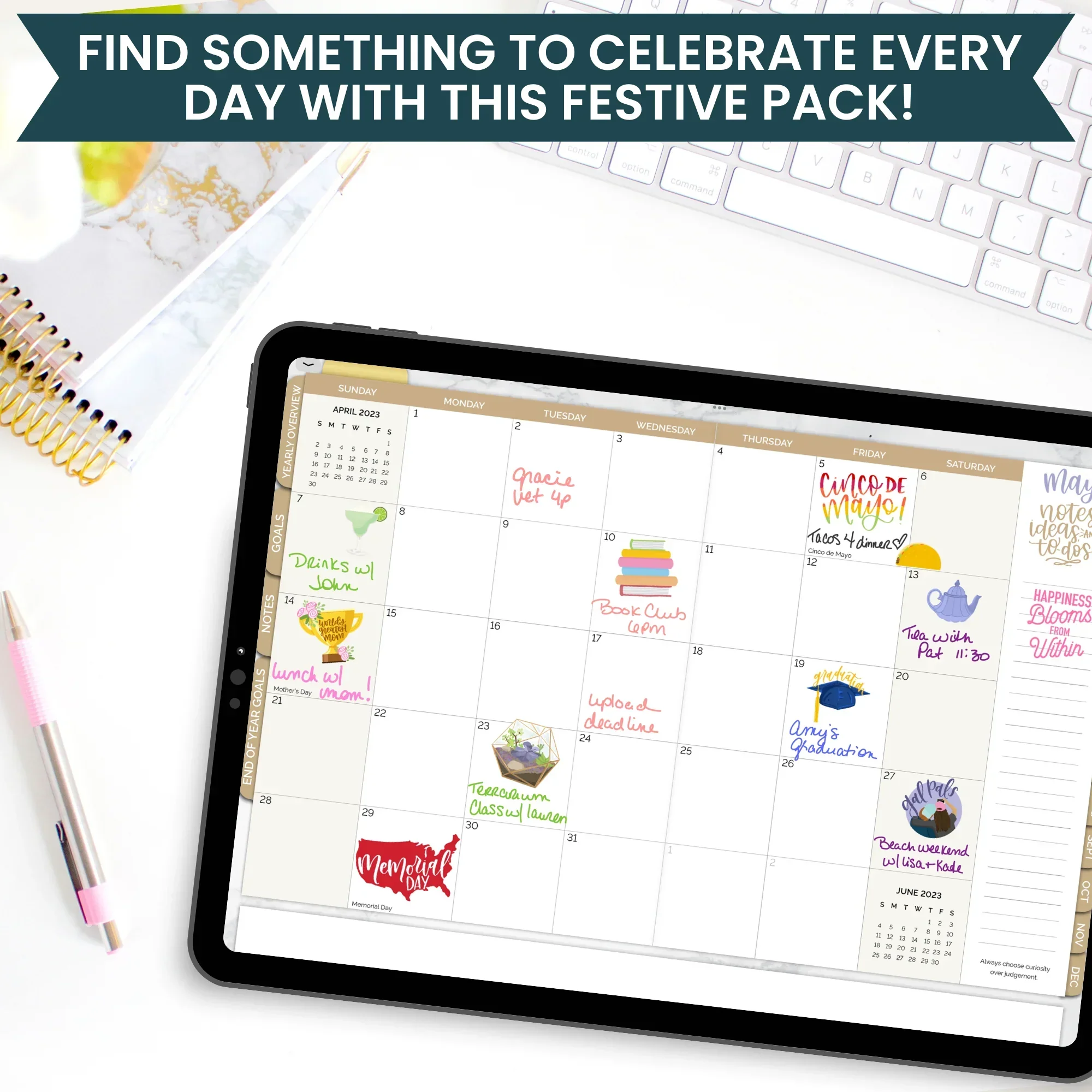 Digital Planner Stickers, Monthly Celebrations, Bright - Image 12