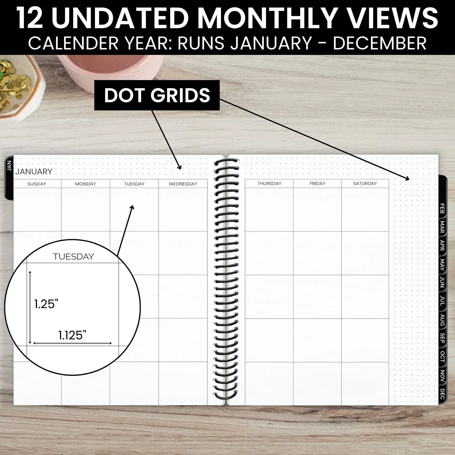 Undated Dot Journaling Planner & Calendar, Dots - Image 4