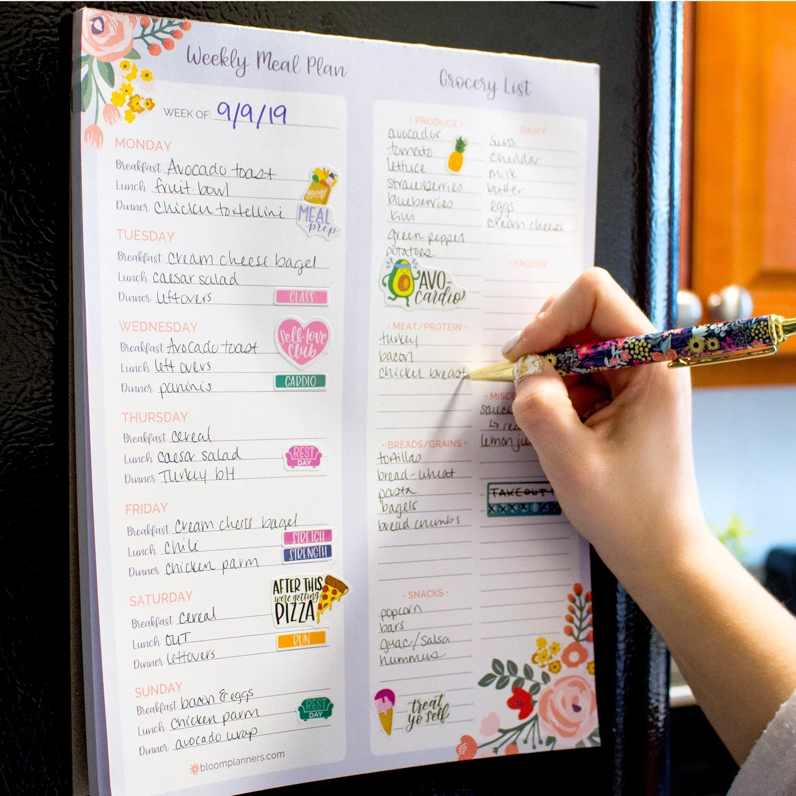 Planning Pad, 8.5" x 11", Meal & Grocery Pad with Magnets, Blue Floral - Image 10