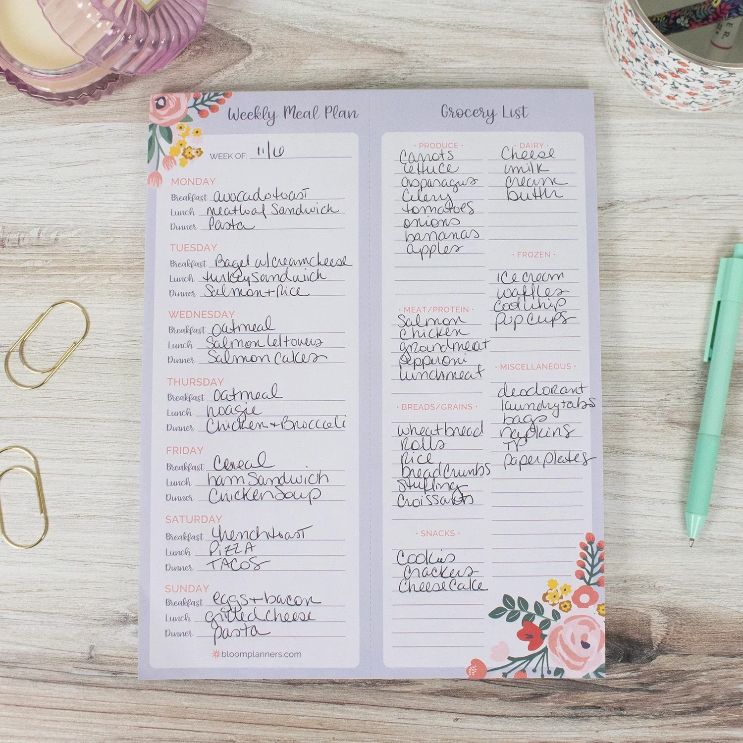 Planning Pad, 8.5" x 11", Meal & Grocery Pad with Magnets, Blue Floral - Image 6