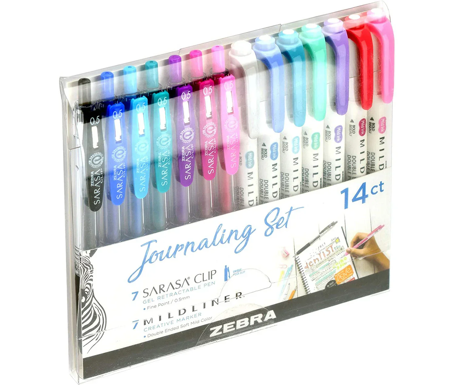 Zebra Mildliner & Gel Ink Pen Set, Assorted Colors, 14 Pack - Image 3