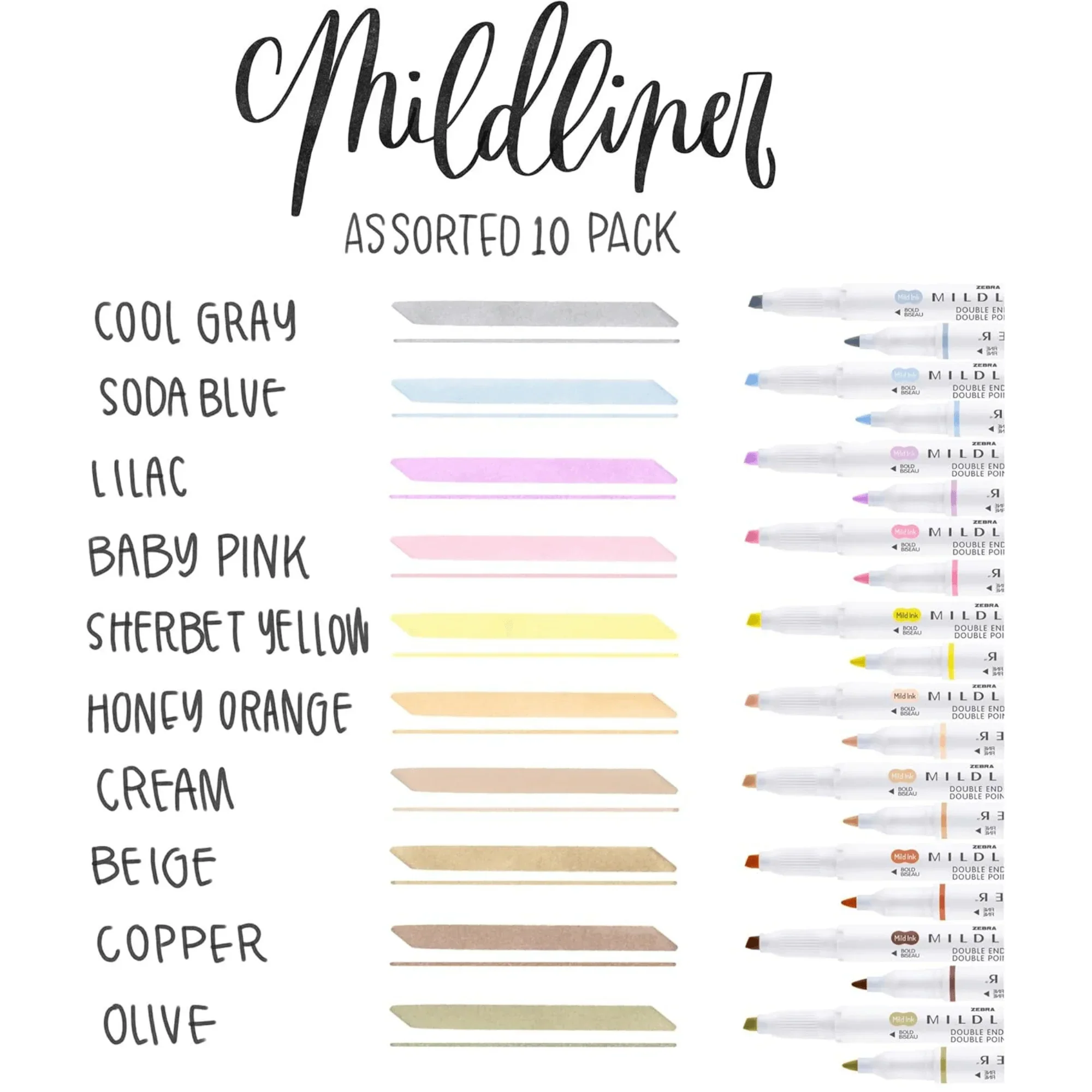 Zebra Pen Journaling and Highlighting Set | Mildliner Double-Ended Highlighters, Chisel & Bullet Tips, No Bleed Neutral & Gentle Ink Colors, 10-Pack - Image 3